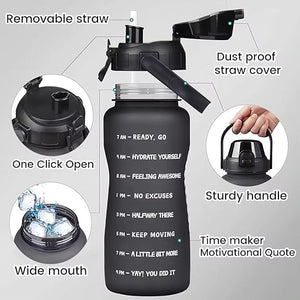 3PCS Water Bottle with Two Straws-5575Black Matte