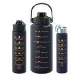 3PCS Water Bottle with Two Straws-5575Black Matte