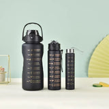 3PCS Water Bottle with Two Straws-5575Black Matte